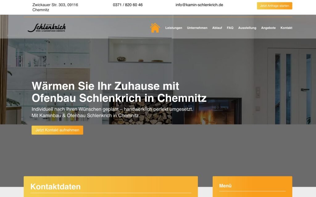 Website OFENBAU SCHLENKRICH